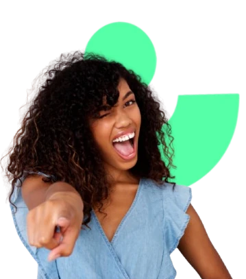 Excited woman pointing at the viewer